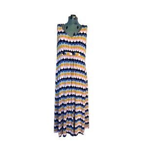 Boden Colorful Maxi Dress Jersey Cotton Stretch Vibrant Pattern Women's Size 14